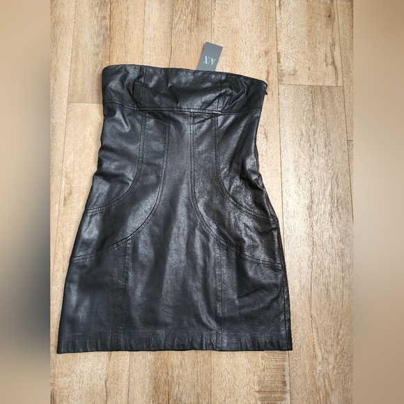 $690 NWT ARMANI Exchange Buttery Soft Leather ULTRA MINI Tube Dress 6 Open - Picture 4 of 9